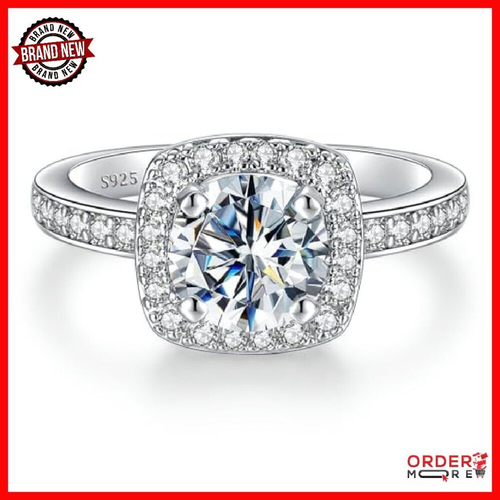 2CT Moissanite Halo Promise Ring Sterling Silver Size 7 - Picture 2 of 8
